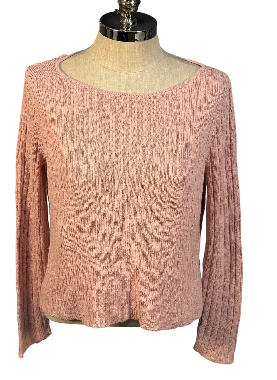 Eileen Fisher Womens Organic Linen and Cotton Spring Knit Sweater Pink Size XL